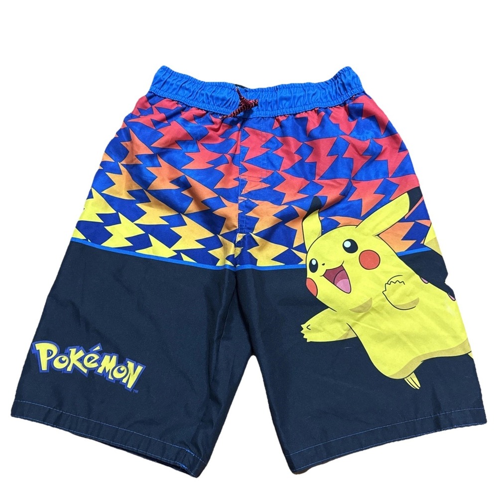 Pokémon Pikachu Swim Trunks Boys Large Black Blue Red Yellow Lightning Print